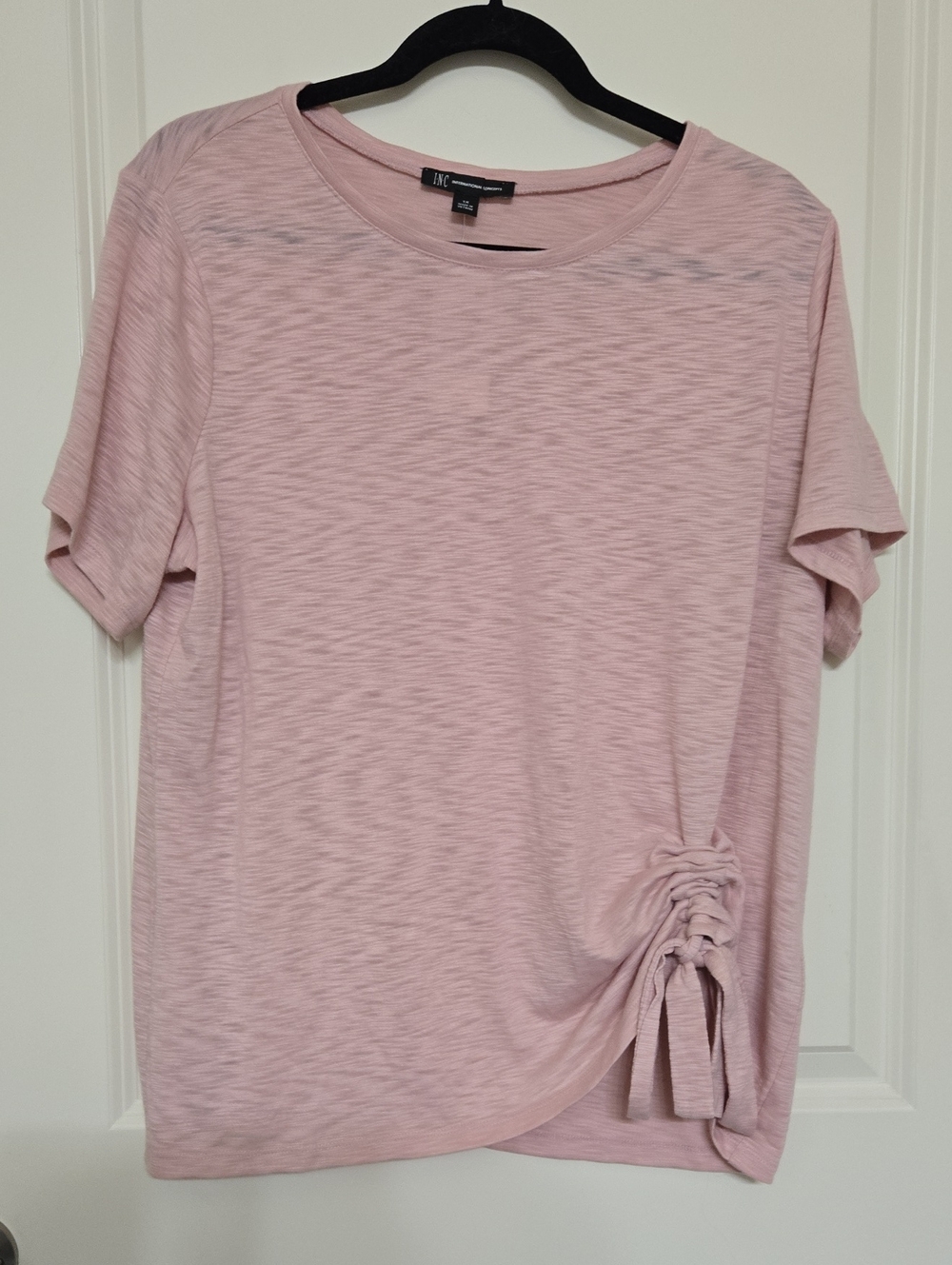INC International Concepts Light Pink Short Sleeve Tee with Side Ruching